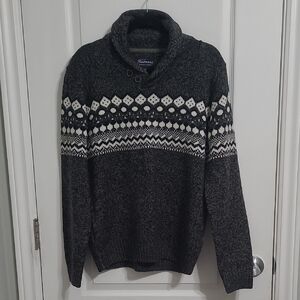 #089 Rumors Charcoal /Black / White Fair Isle Pattern Men's Sweater Sz Med